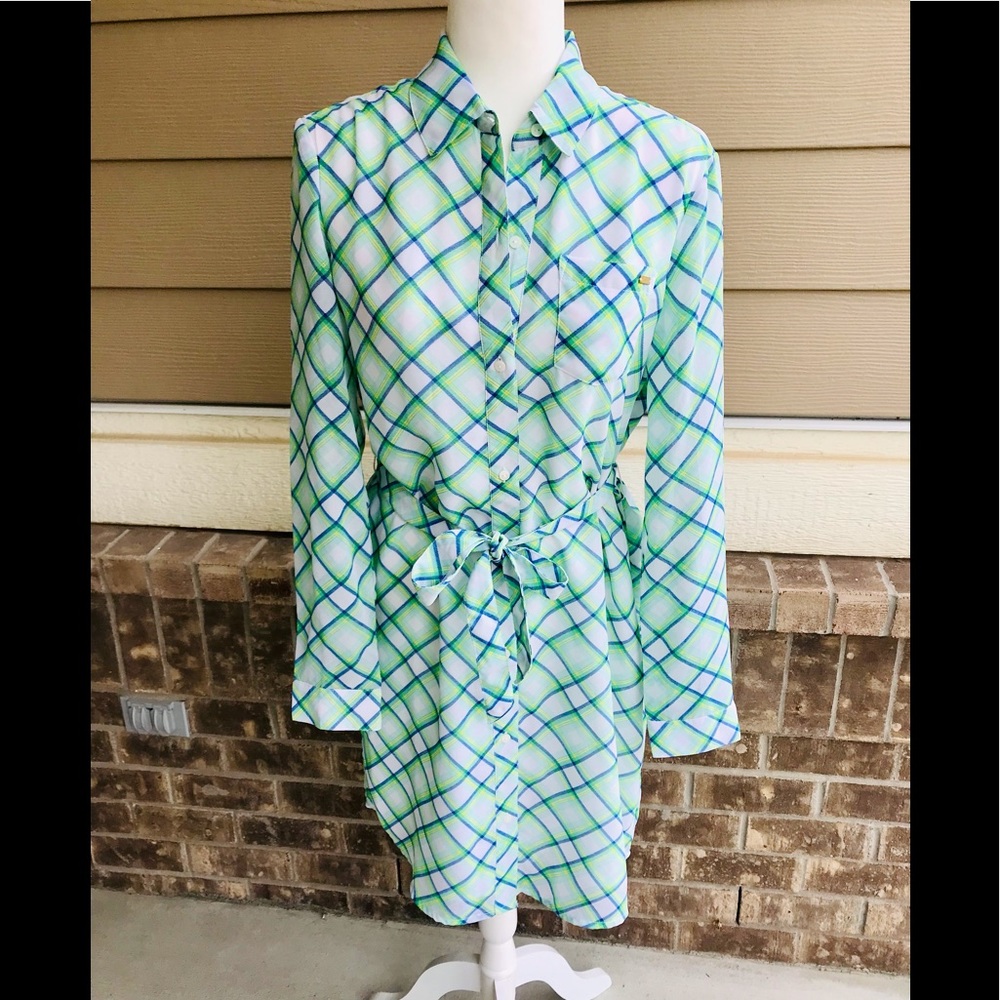 Tommy Hilfiger Blue/Green/White Plaid Shirtdress - Size Medium!